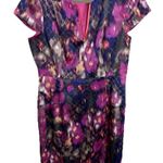 Tahari Dress Womens 14 Watercolor Floral V-neck Satin Feel Cap Sleeve Work Party Photo 1