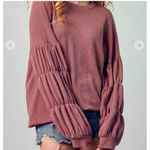 Women’s Boho Chic Raspberry Mauve Shirred Lantern Long Sleeve Solid Top Sz Large Pink Photo 4