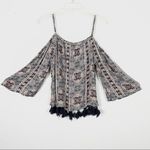 American Eagle Grey Floral Cold Shoulder Tassel Hem Blouse Photo 1