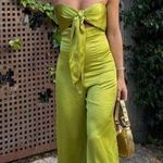 ZARA  jumpsuit pistachio cut out bow satin wide leg sleeveless wedding party Photo 1