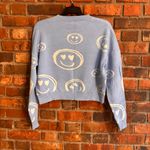 Debut  womens cropped smiley face crewneck sweater blue XS Photo 3