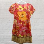 Hale Bob Silk Floral Boho Shift Dress S – Coral Pink Yellow Resort Photo 3