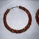 Red and Gold Chunky Sparkle Hoop Earrings Photo 4
