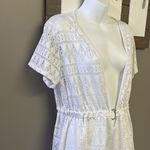 Tropical Escape White Eyelet Swim Plunging V-Neck Coverup w/Shirt Sleeves- 1X Photo 2