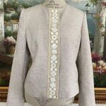 Ellen Tracy  Cream Linen Blend Mother of Pearl Colarless Blazer Size 10 Photo 0