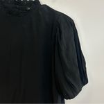 Something Navy Black Short Puff Sleeve MockEyelet Neck Blouse Size Small Photo 6