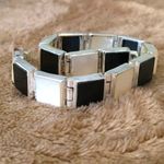 Onyx Art Deco Black  White Mother of Pearl Sterling Silver Bracelet Photo 2