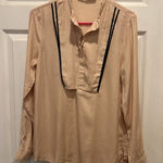 ZARA  Woman Popover Blouse Peach Black Piping Large Mod‎ Boho Flowy Career Photo 0