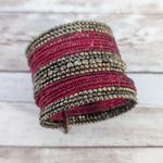 Vintage Wrap Bracelet Statement Brass Tone & Red Beads Photo 1