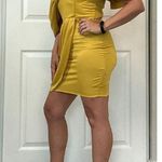 Do+Be Mustard Yellow Drape Sleeve Off Shoulder Mini Dress Westwood Rouche Size S Photo 2