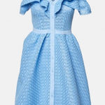 Maje  Blue Lace Reglisse Ruffled Cold Shoulder Dress size L Cottagecore Milkmaid Photo 0