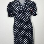 Nipon Boutique Polka Dot Silk Dress Size 6 Vintage 1980s Navy White Nautical Photo 0