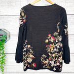 Chico's Black Floral Patterned Bell Sleeve Sparkle Knit Sweater Top Size Small Photo 4
