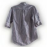 Ann Mashburn Button Down Shirt S elbow sleeve frill Linen Poplin Blue Pink Strip Photo 3