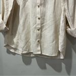 Chico's  sz 2 Large Linen Top Shirt White Beige Pinstripe Stripe Coastal Grandma Photo 3