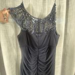 XScape  Beaded Formal Event Dress 12 Evening Gown Elegant Sequin Ruched Sexy Blue Photo 5