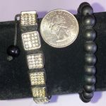 Black Shungite Beaded Silver Tone CZ Rhinestone Adjustable Boho Bracelets Photo 4