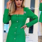 ZARA BLOGGERS FAVE!  Elegant Green Tweed Mini Dress With Jewel Buttons  Photo 2