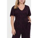 Torrid  2 Plum Floral Lace Print Flutter Sleeve Wide Leg Jumpsuit  2x 18 20 NWT Photo 2