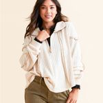 BKE  women's waffle knit quarter zip hoodie in cream  Small Photo 1