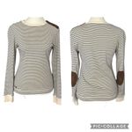 Ralph Lauren Lauren  Faux Suede Elbow Patch Long Sleeve Striped Top Size Small Photo 1