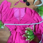 Hot pink v neck wrap tie maxi long sleeve thick back zip dress Size L Photo 4