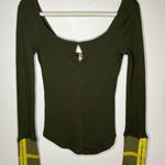  OB519388 Olive Green Free People‎ Mod Stripe Cuff Ribbed Tee Top Photo 0