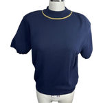 Norton Mcnaughton  Vintage Navy Knit Top Gold Crew Neck Short Sleeve Women's M‎ Photo 0