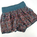 AQUA hi rise bohemian print elastic waist boho Gypsy shorts teal small Photo 0