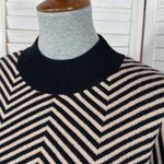 Zesica Chevron Stripe Lantern Sleeve Mock Neck Sweater Tan Black Large Photo 5