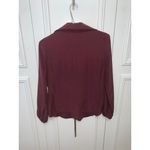 Frame  Women's Lace-Up Silk Blouse‎ Red Collared Long Sleeve XS Photo 7