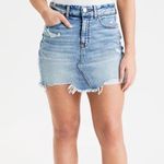 American Eagle  high rise light wash distressed stretch denim mini skirt 2 NWT Photo 0