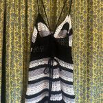 Crocheted Black And White Adjustable Dress/Bathing Suit Cover Up Size S Photo 2