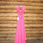 Anthropologie Mac Duggal Ruffle Tiered Cut Out Chiffon Gown 67911 Hot Pink Size  4 Photo 9