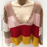 Fate Multi Color Size Medium Striped‎ Long Sleeve V Neck Cotton Cropped Sweater Photo 0