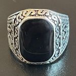 Natural black obsidian S925 silver ring size 8 Photo 0