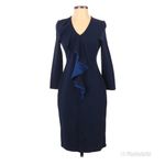 New SABIE Long Sleeve Navy Blue Knit Midi Dress Sheath Office Career‎ Medium Photo 9