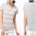 Kate Spade Saturday Gray Short Sleeve Top Pink Grosgrain ribbon stripe tee XS Photo 2