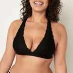 PINK - Victoria's Secret PINK Victoria’s Secret Black Lace Strappy Back Halterneck Bralette Photo 0