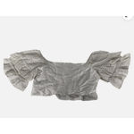 ZARA Shirt Womens Large White Off Shoulder Eyelet Ruffle Sleeve Button Crop Top Photo 3