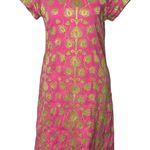 Womens Floral Embroidered Pink Green Shift Dress Size 2 Square Neck Folk Ethnic Photo 0
