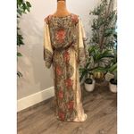 ZARA BASIC Paisley Print Maxi Dress Long Sleeve V Neck Boho Beach Vacation Small Tan Photo 2