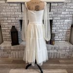 Lulus Affectionate Aura White Swiss Dot Tiered Bustier Midi Dress Medium Photo 3