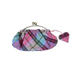 Ness Tartan Wool Clutch Bag Kiss Lock Plaid Purse 12.5x6 Women’s Vintage Style Pink Photo 1