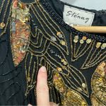 Vintage 80’s stenay black silk short sleeve beaded sequin gold bling leaf dress Size undefined Photo 12