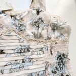Bohme  Pleated Smocked Bustier Tank Cream Blue Floral top Large Photo 3