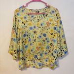 ZARA  Satin Silky V Neck Quarter Sleeve Blouse Top Yellow Floral Womens Small Photo 0