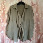 Massimo Dutti  Taupe Beige Tie Front Linen Blouse Size M Photo 1