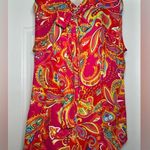 Anne Klein Bright Abstract Button Up Short Sleeve Blouse with Front Bow Sash Photo 0