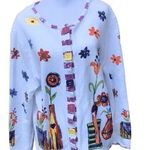 Vintage 90s Colorful Funky Floral Square Button Cardigan size Large White Photo 0
